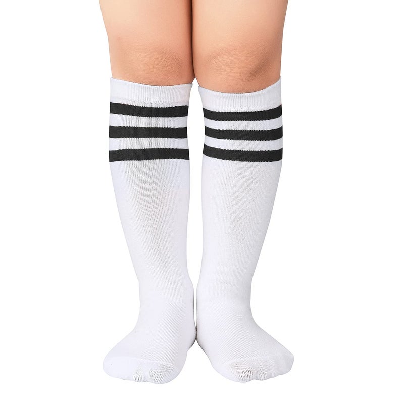 Zando Kids Soccer Socks 4-6 Years Boys Youth Baseball Softball Football Sport Stocking & Girls School Uniform Knee High Socks Cotton Moisture-Wicking 1 Pairs White Black 4-6 Years - Image 1